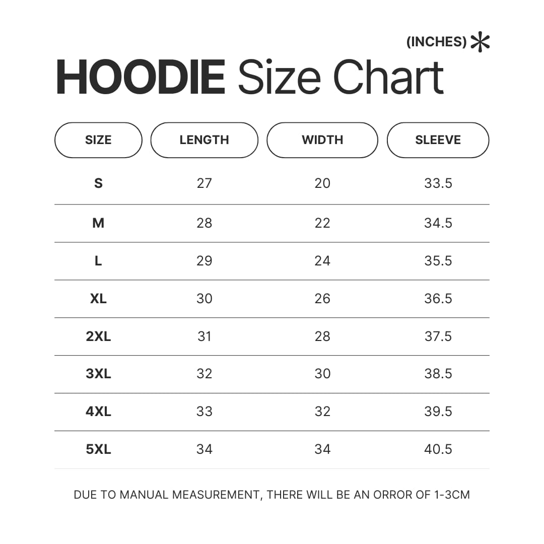 Hoodie Size Chart - Attack On Titan AU Store