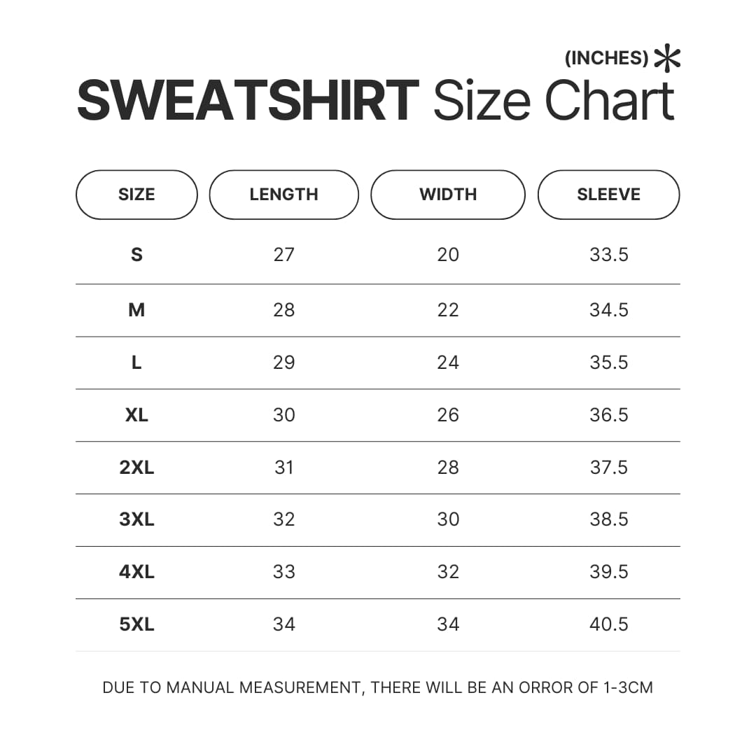 Sweatshirt Size Chart - Attack On Titan AU Store