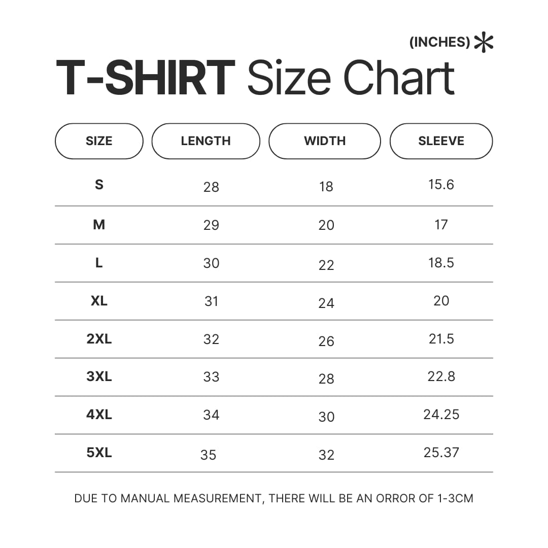 T shirt Size Chart - Attack On Titan AU Store