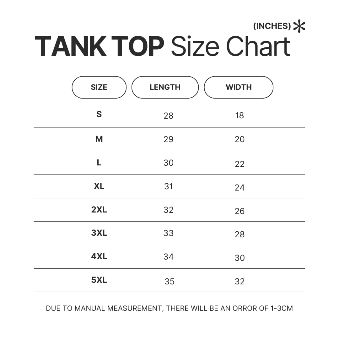 Tank Top Size Chart - Attack On Titan AU Store