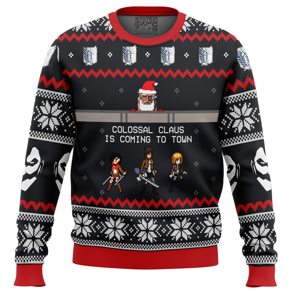 Attack-on-Titan-Colossal-Claus_Ugly-Christmas-Sweater-FRONT-mockup Attack on Titan Colossal Claus Ugly Christmas Sweater FRONT mockup - Attack On Titan AU Store