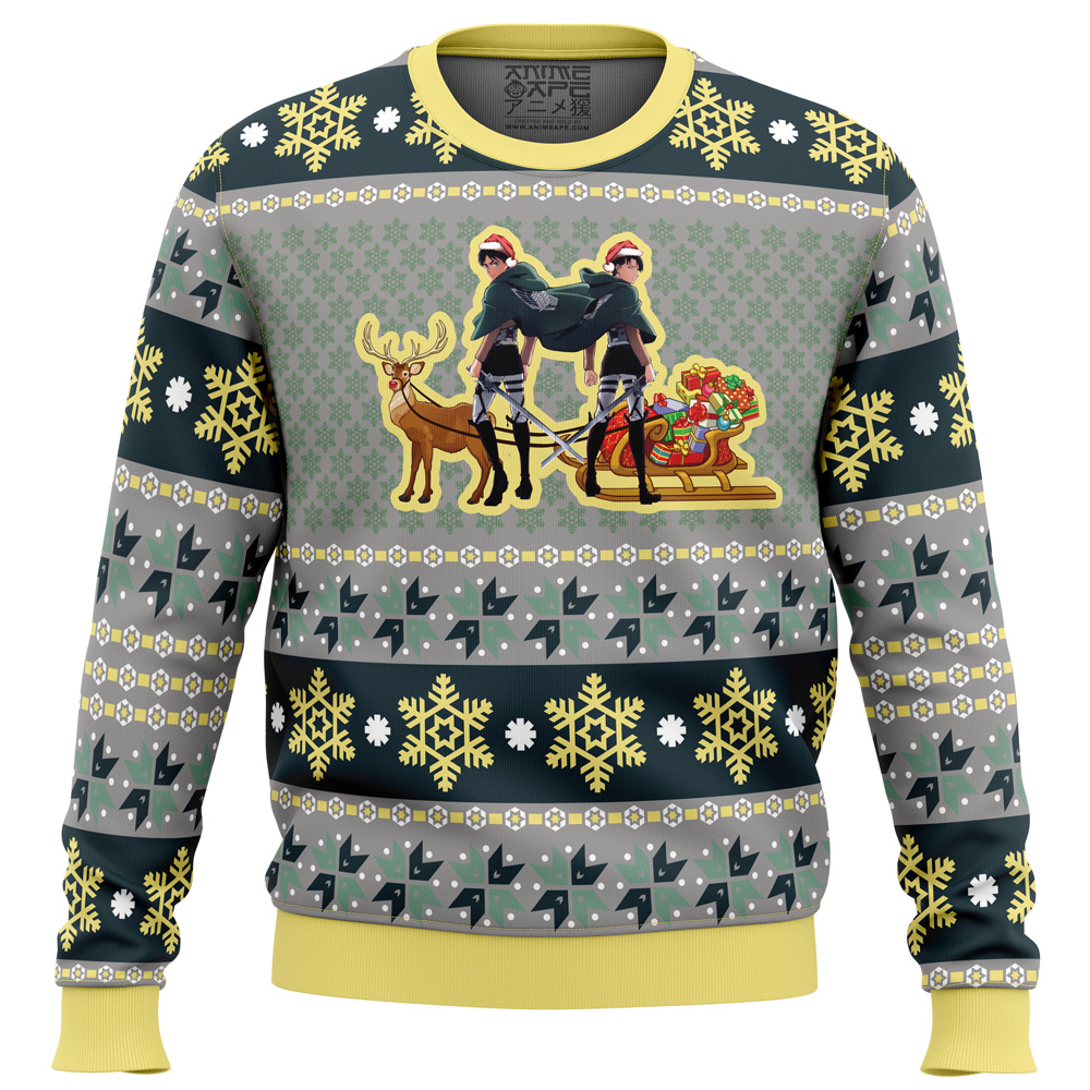 Eren-Yeager-and-Levi-Ackerman-AOT_Ugly-Christmas-Sweater-FRONT-mockup Eren Yeager and Levi Ackerman AOT Ugly Christmas Sweater FRONT mockup - Attack On Titan AU Store