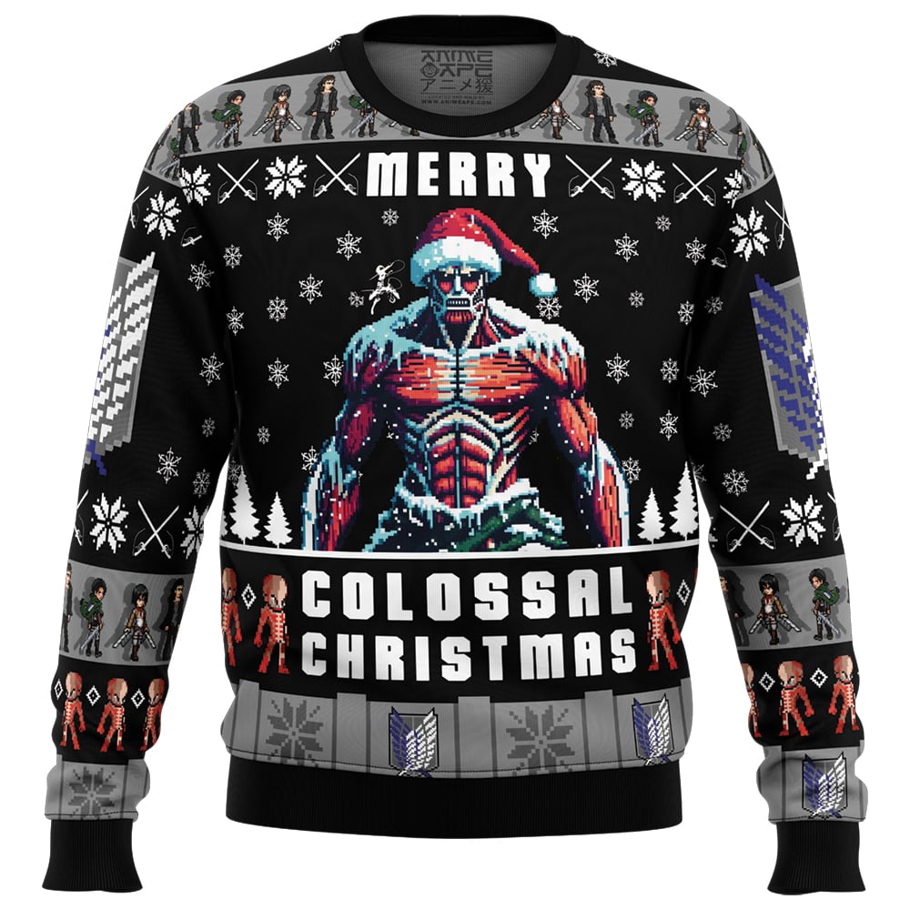 Merry-Colossal-Christmas-AOT_Ugly-Christmas-Sweater-FRONT-mockup Merry Colossal Christmas AOT Ugly Christmas Sweater FRONT mockup - Attack On Titan AU Store