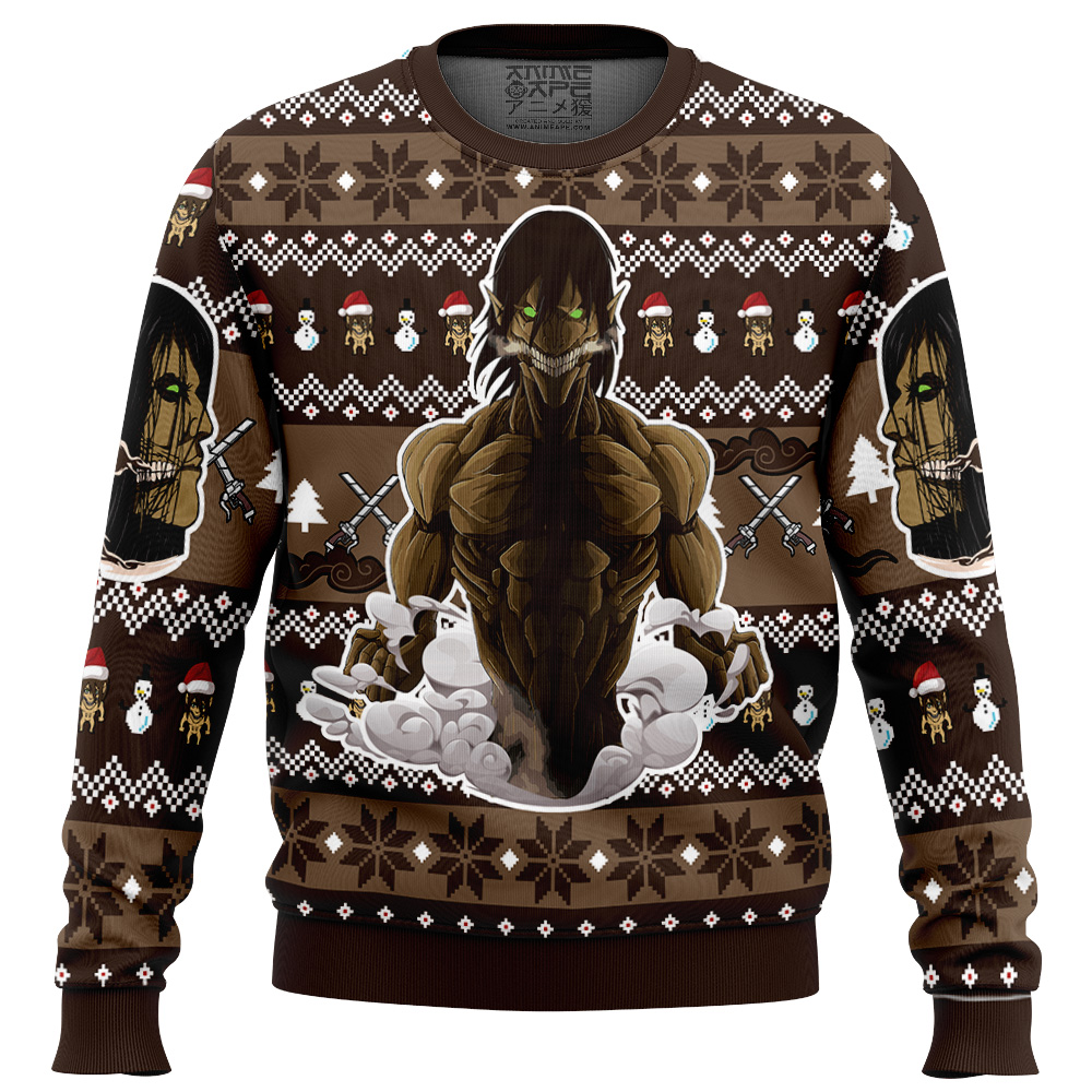 Titan-Eren-Attack-on-Titan_Ugly-Christmas-Sweater-FRONT Titan Eren Attack on Titan Ugly Christmas Sweater FRONT - Attack On Titan AU Store